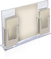 Azar Displays Double-Foot Sign Holders, With 2 Trifold Pockets, 11inH x 18inW x 4 5/8inD, Clear, Pack Of 2 Holders