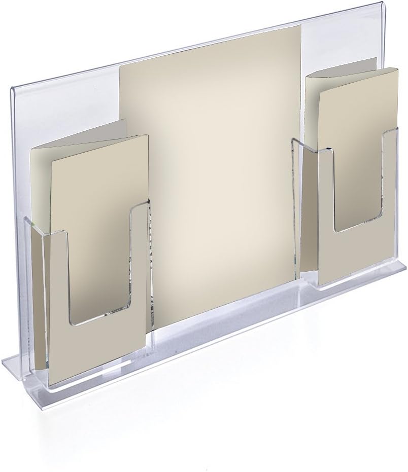Azar Displays Double-Foot Sign Holders, With 2 Trifold Pockets, 11inH x 18inW x 4 5/8inD, Clear, Pack Of 2 Holders
