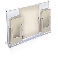 Azar Displays Double-Foot Sign Holders, With 2 Trifold Pockets, 11inH x 18inW x 4 5/8inD, Clear, Pack Of 2 Holders