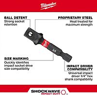 Milwaukee 48-32-5031 Shockwave Steel Impact Duty 1/4 Inch Hex Shank to 3/8 Inch Square Socket Adapter