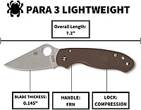 Spyderco Para 3 Lightweight Folding Utility Pocket Knife with 2.93" CPM 15V Sprint Run Steel Blade and Brown FRN Handle