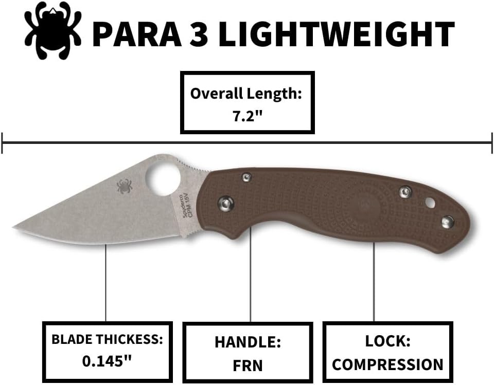 Spyderco Para 3 Lightweight Folding Utility Pocket Knife with 2.93" CPM 15V Sprint Run Steel Blade and Brown FRN Handle