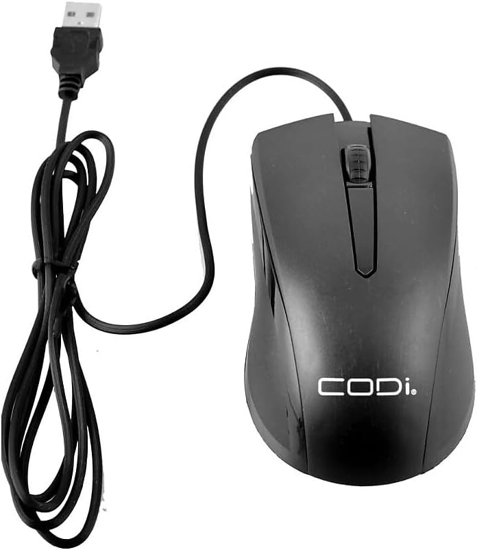 CODi Wired USB Optical Mouse - Optical - Cable - USB Type A - 1200 dpi - Scroll Wheel - Symmetrical