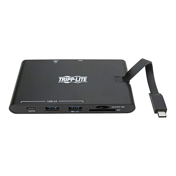 Tripp Lite USB-C Docking Station Hub, 4K @ 30 Hz HDMI, VGA, Gigabit Ethernet Port, 100W PD Charging, USB 3.2 Gen 1, Memory Card Slot, Thunderbolt 3 Compatible, Black, 3-Year Warranty (U442-DOCK3-B)