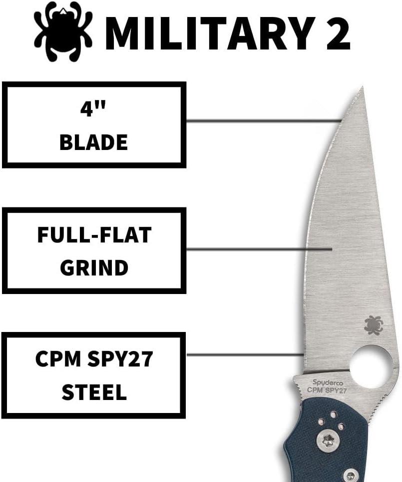 Spyderco Military 2 Folding Pocket Knife with 4 Inch CPM SPY27 Steel Blade and G-10 Handle - Everyday Carry - PlainEdge