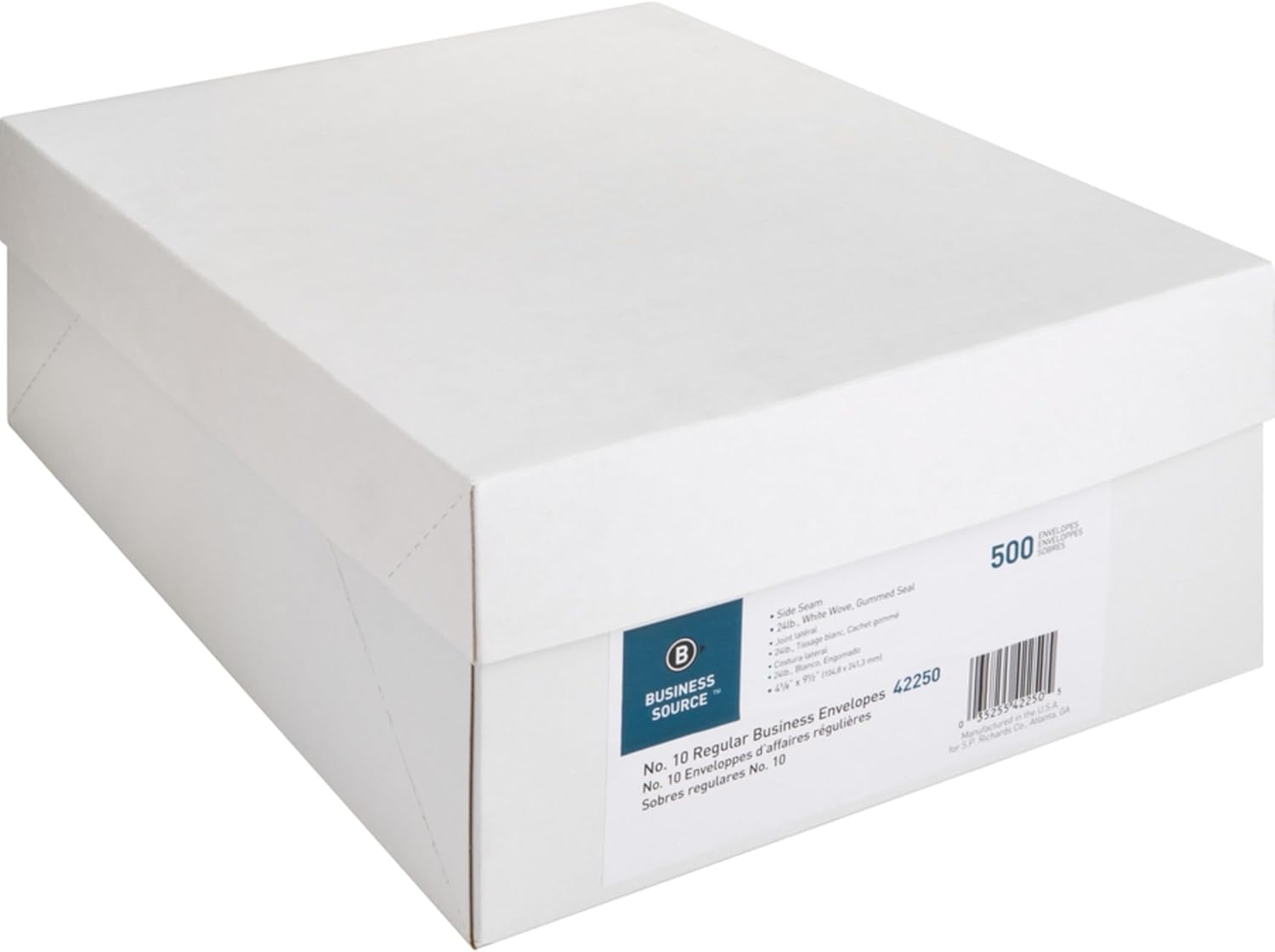 Business Source No. 10 White Business Envelopes - Commercial - #10-9 1/2" Width x 4 1/8" Length - 24 lb - Gummed - Wove