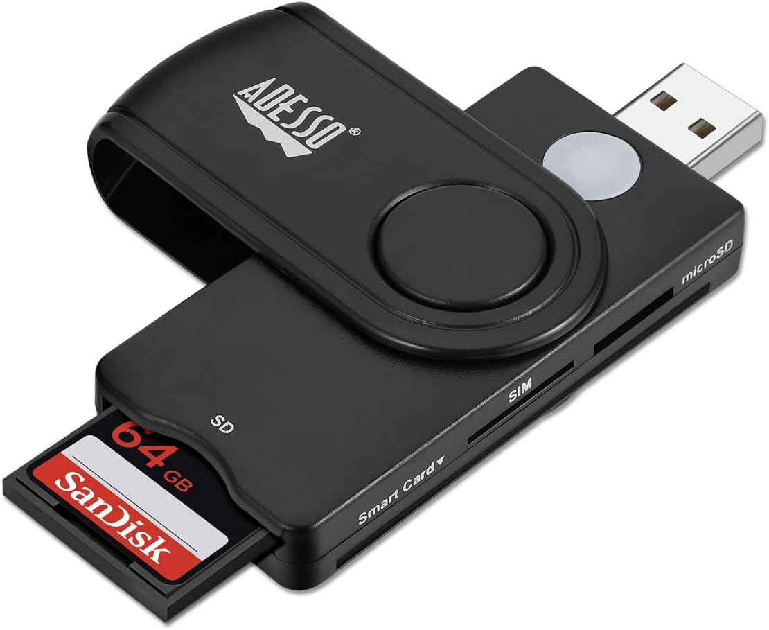 SCR-200 Smart Card CAC Reader for ID, Credit Card, SD, Micro SD, SIM, and M2 Smartfold Smart Card Reader