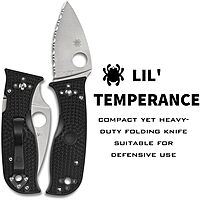 Spyderco Lil' Temperance 3 Lightweight Pocket Knife - SpyderEdge VG-10 Steel Blade with Bi-Directional Textured FRN Handle - An Everyday Carry Folding Knife - C69SBK3