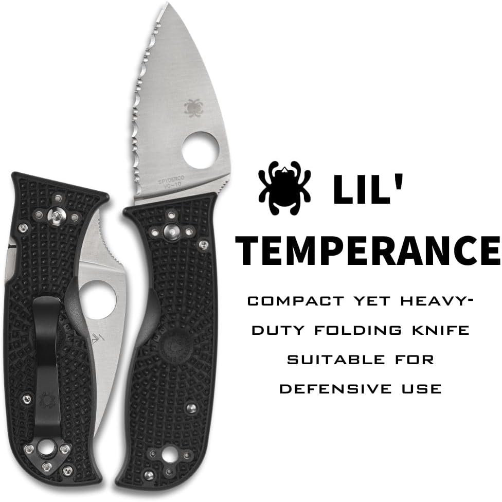 Spyderco Lil' Temperance 3 Lightweight Pocket Knife - SpyderEdge VG-10 Steel Blade with Bi-Directional Textured FRN Handle