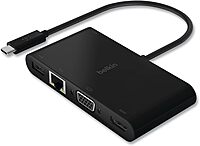 Belkin USB-C Multimedia + Charge Adapter, 4K HDMI/USB-A/USB-C/VGA, 4.9 ft, Black