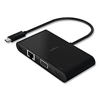 Belkin USB-C Multimedia + Charge Adapter, 4K HDMI/USB-A/USB-C/VGA, 4.9 ft, Black