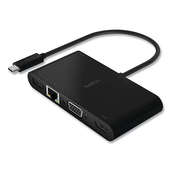 Belkin USB-C Multimedia + Charge Adapter, 4K HDMI/USB-A/USB-C/VGA, 4.9 ft, Black