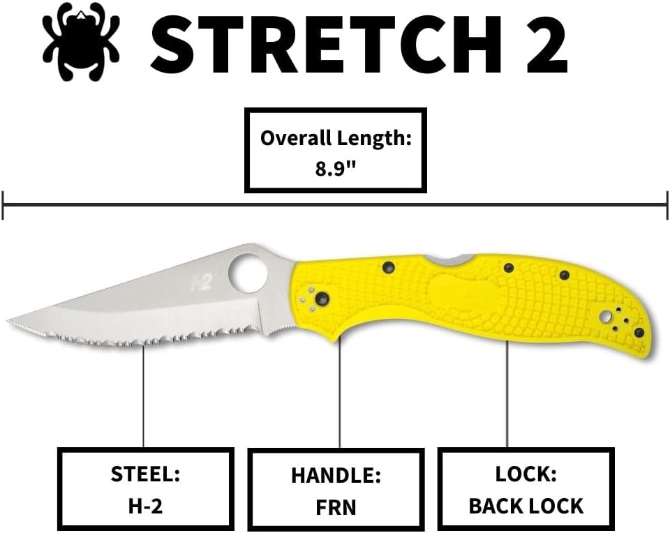 Spyderco Stretch 2 XL Lightweight Salt Folding Pocket Knife with 3.99 Inch H-2 Tool Steel Blade and Yellow FRN Handle
