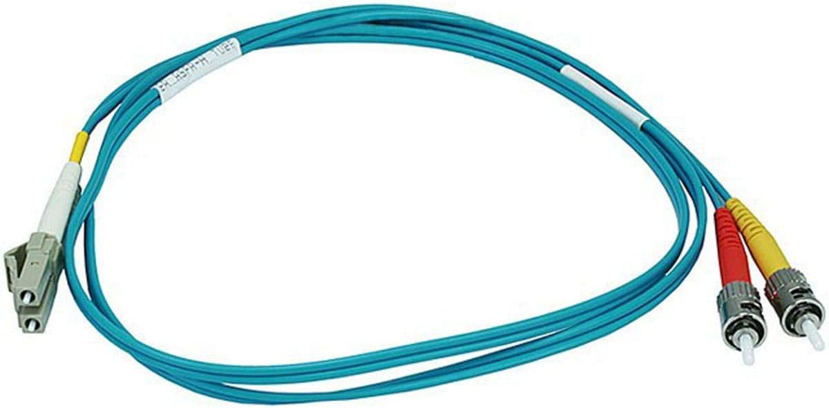 Monoprice Fiber Optic Cable - 1 Meter - Aqua | LC to ST, OM3, 50/125 Type, Multi Mode, 10Gb, Duplex