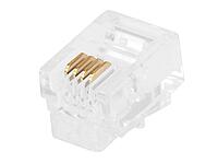 Monoprice 6P4C RJ11 Modular Plugs - For Flat Solid/Stranded Cable, 1u, 2 Prongs, 50 Pack, Clear 1 Count (Pack of 1)