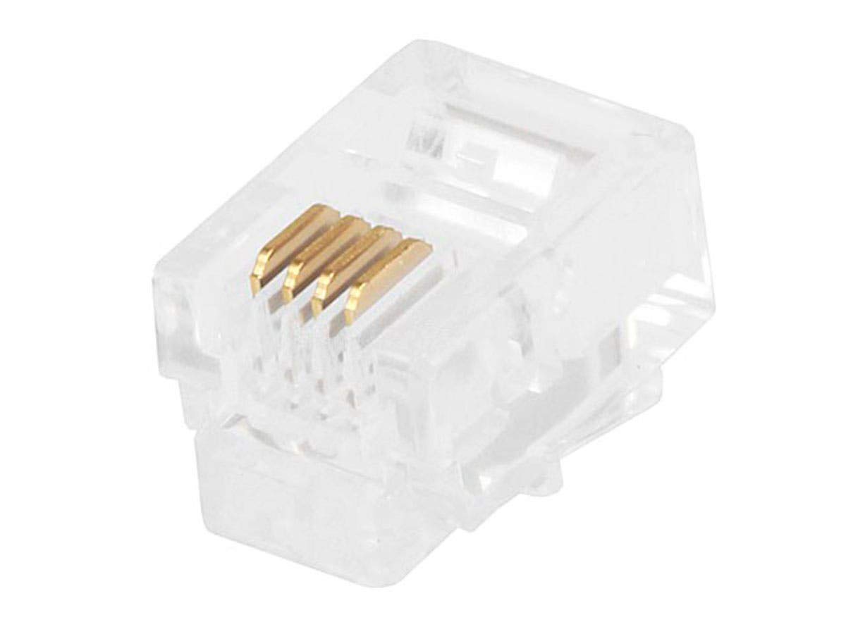 Monoprice 6P4C RJ11 Modular Plugs - For Flat Solid/Stranded Cable, 1u, 2 Prongs, 50 Pack, Clear 1 Count (Pack of 1)