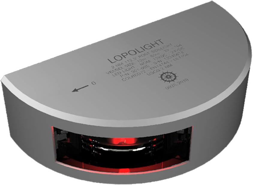 Lopolight Series 301-002 - Navigation Light - 2NM - Vertical Mount - Red - Silver Housing - 6M Cable