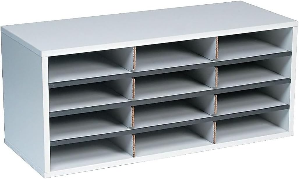 Fellowes 25004 12-Section Compartment Sorter, Melamine Laminated, Dove Gray