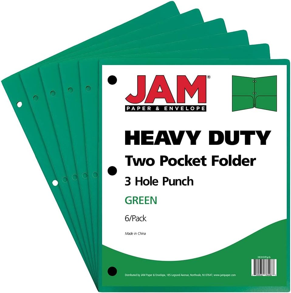 JAM PAPER Heavy Duty Plastic 3-Hole Punched 2-Pocket Presentation Folders