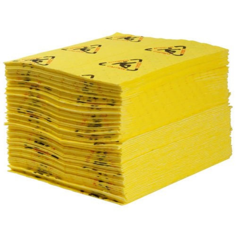Brady SPC CH200 BRIGHTSORB 15"x 19" Light Weight Multi-Purpose Absorbent Pads with Slip Hazard Warning - 200 ct