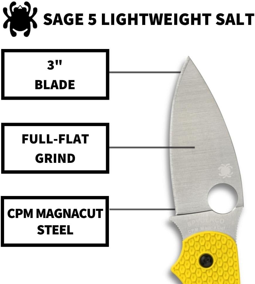 Spyderco Sage 5 Lightweight Salt Folding Pocket Knife with 3-Inch CPM MagnaCut Steel Blade and Yellow FRN Handle