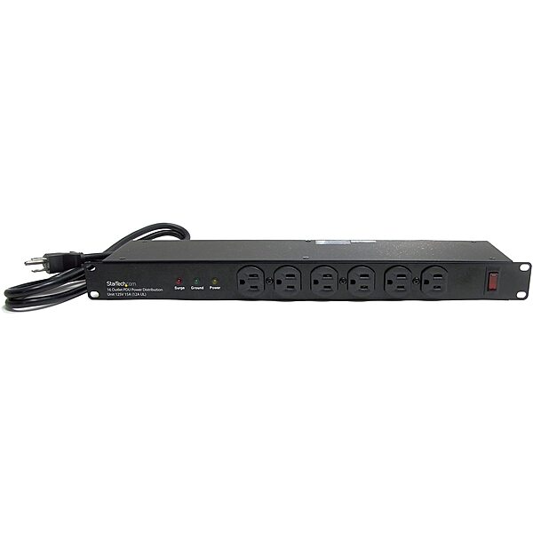 StarTech.com 16 Outlet Horizontal 1U Rack Mount PDU Power Strip for Network Server Racks - Surge Protection - 120V/15A