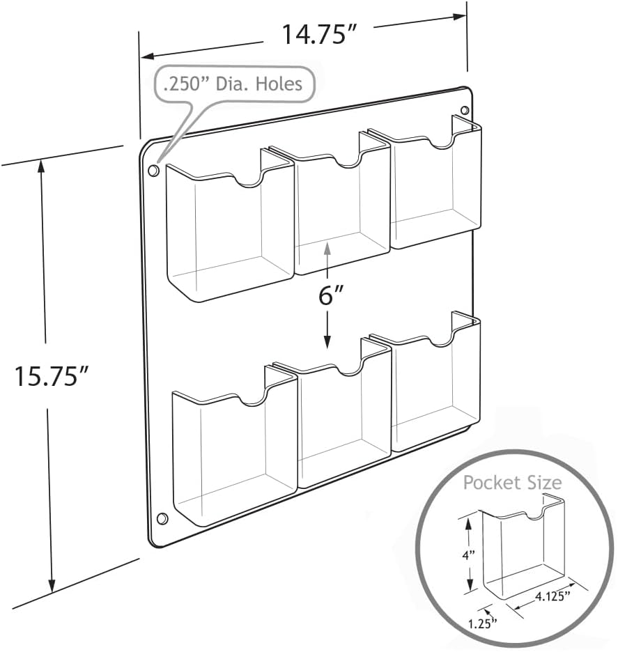 Azar Displays Wall-Mount Brochure Holders, Acrylic, Pack of 2