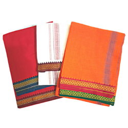 Traditional White, Orange and Red Colours Dhothis Pack of each 1Dhothi