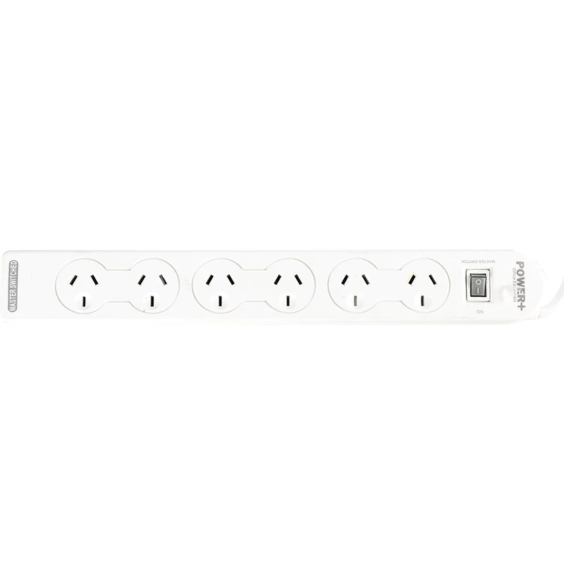 Italplast Power+ 6 Outlet Powerboard Master Switch And Overload Protection White