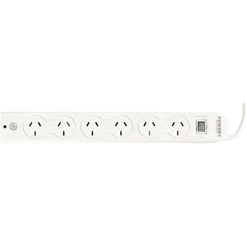 Italplast Power+ 6 Outlet Powerboard Master Switch Surge And Overload Protection White