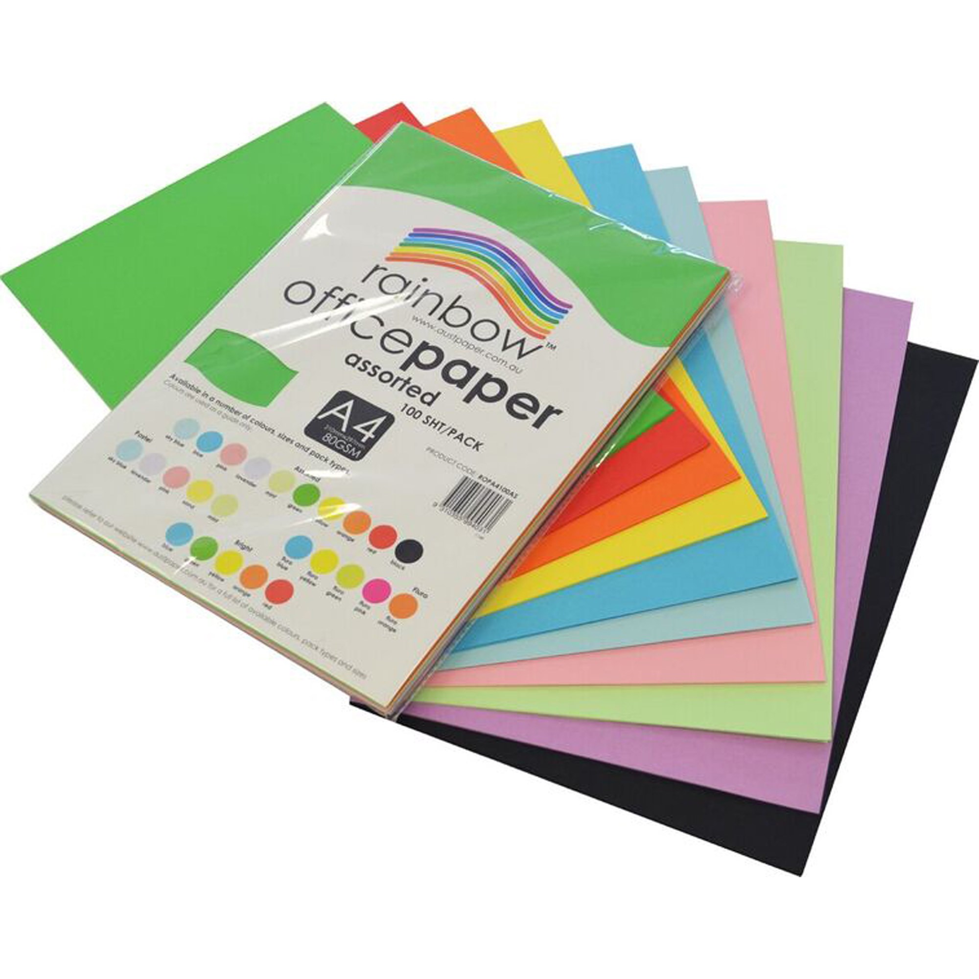 Rainbow Office Copy Paper A4 80gsm Standard Assorted Pack  of 100