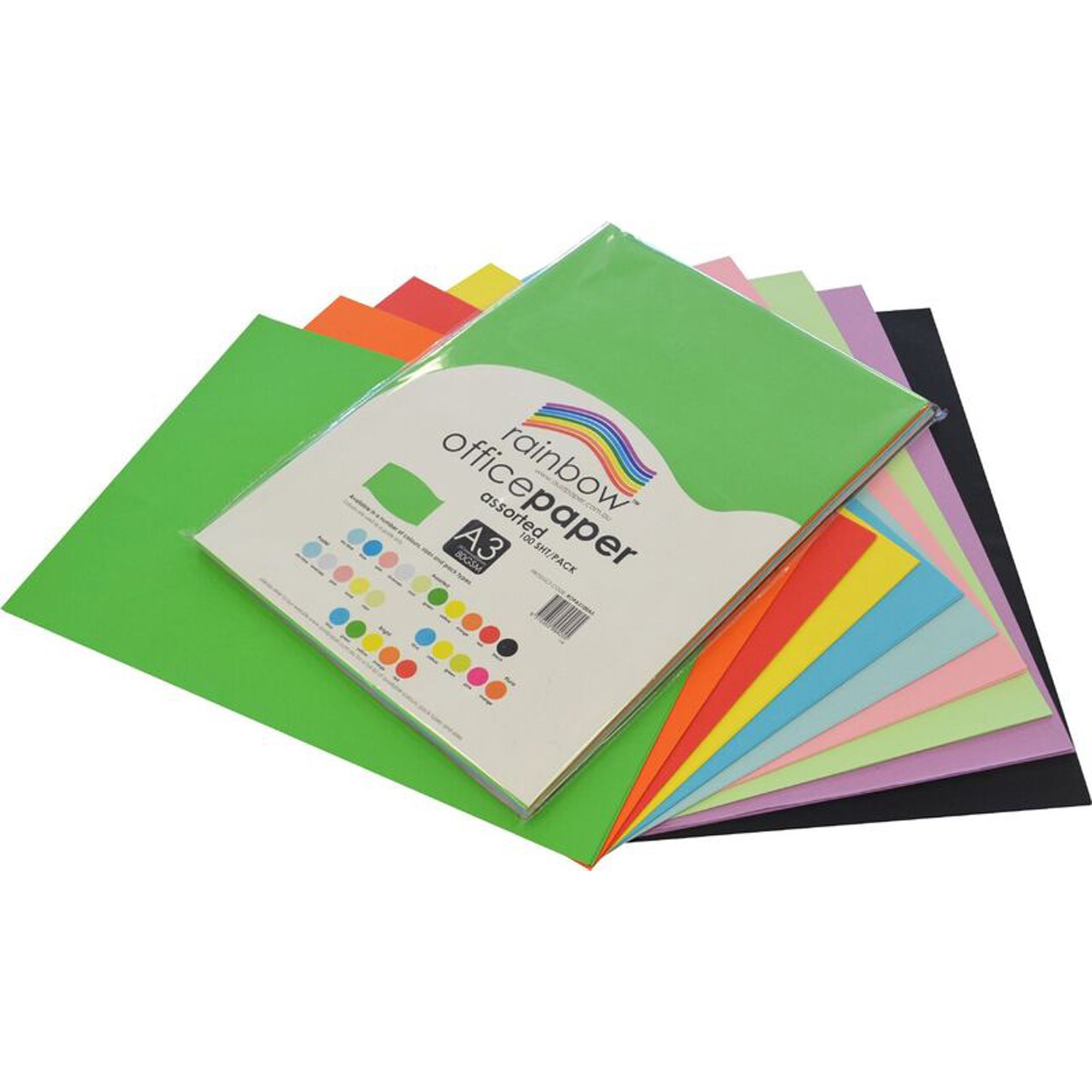 Rainbow Office Copy Paper A3 80gsm Standard Assorted Pack  of 100