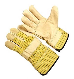 Regular grade grain leather palm, stripe fabric back, 2.5” rubberized cuff