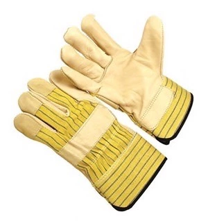 Regular grade grain leather palm, stripe fabric back, 2.5” rubberized cuff