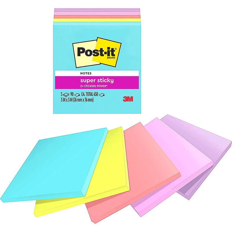Post-It 654-5SSMIA Super Sticky Notes 76mmx76mm Supernova Neons Pack of 5