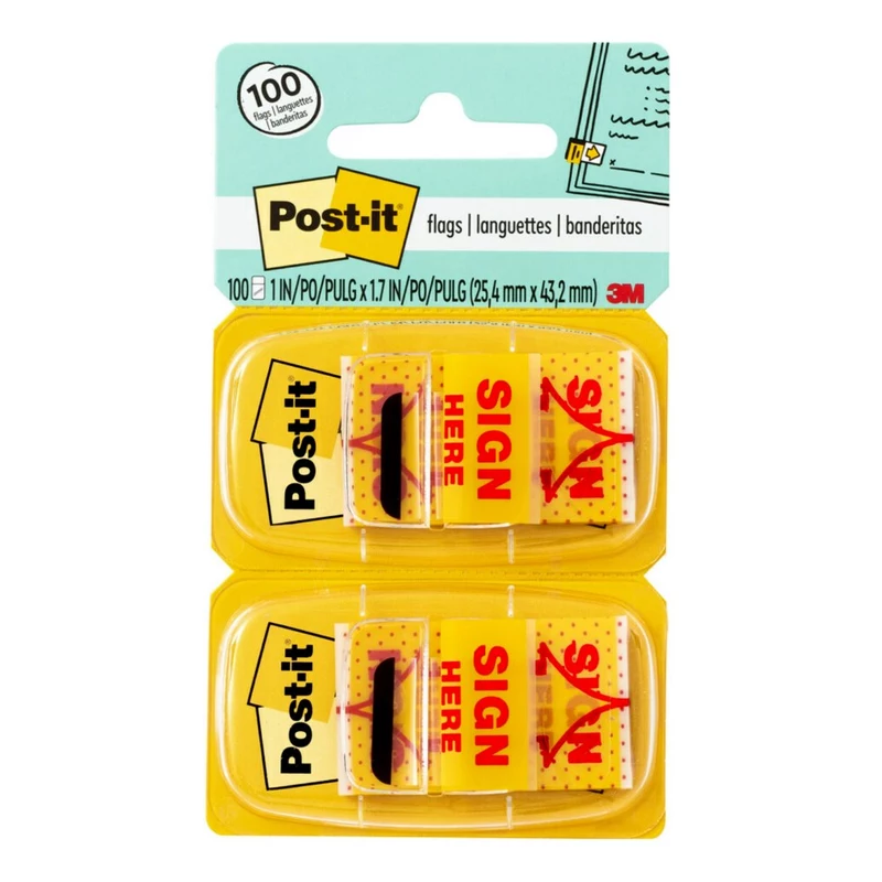 Post-It 680-SH2 Flags Twin Pack  25x43mm Sign Here Yellow Pack  of 2