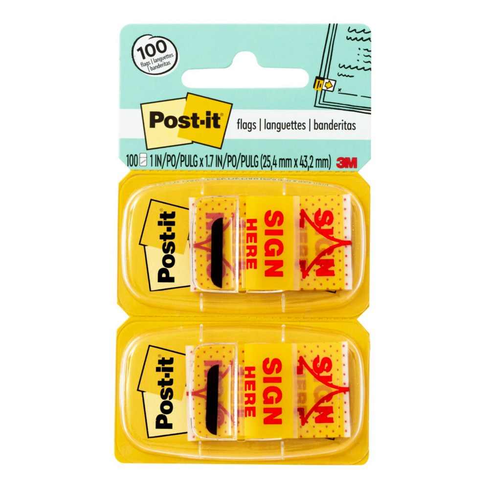 Post-It 680-SH2 Flags Twin Pack  25x43mm Sign Here Yellow Pack  of 2