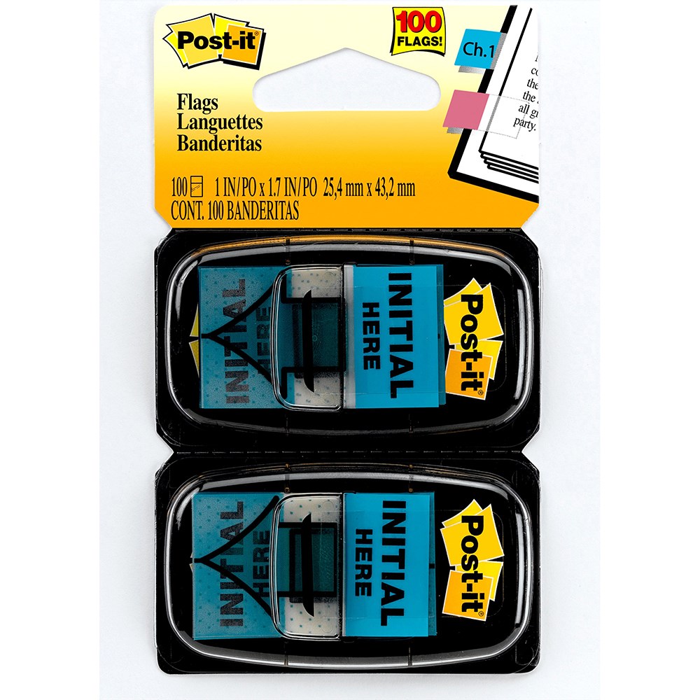 Post-It 680-IH2 Flags Twin Pack  25x43mm Initial Here Blue Pack  of 2