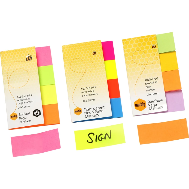 Marbig Page Markers 20 x 50mm Rainbow Assorted 40 Sheet Pads Pack Of 4