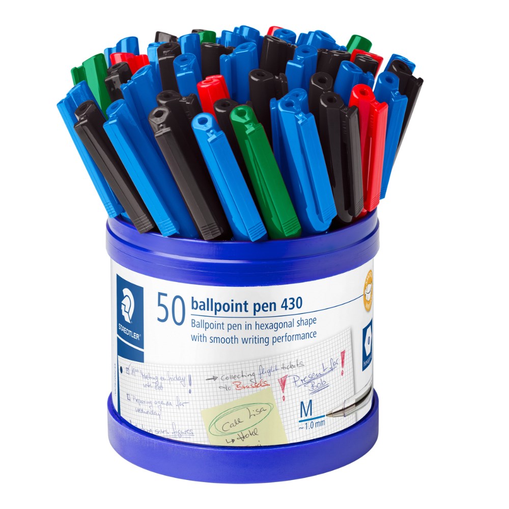 Staedtler 430 Stick Ballpoint Pens Medium 1mm Assorted Cup of 50