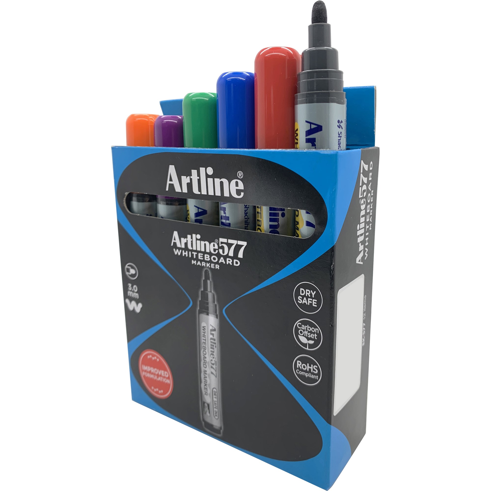 Artline 577 Whiteboard Markers Bullet 3mm 8 Assorted Colours Box  Of 12