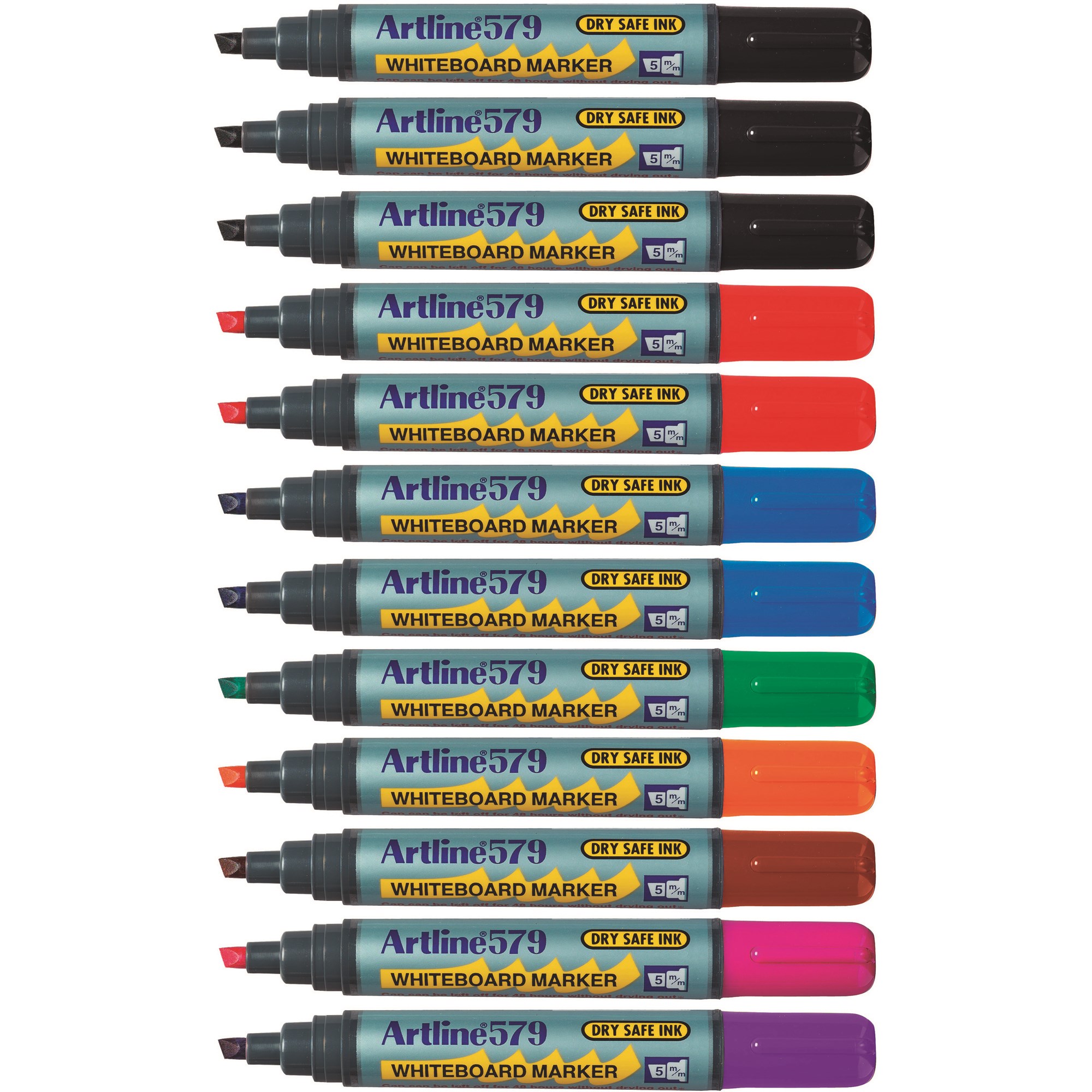 Artline 579 Whiteboard Markers Chisel 2-5mm 8 Assorted Colours Pack  Of 12