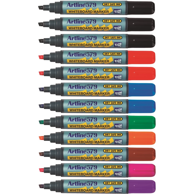Artline 579 Whiteboard Markers Chisel 2-5mm 8 Assorted Colours Pack Of 12