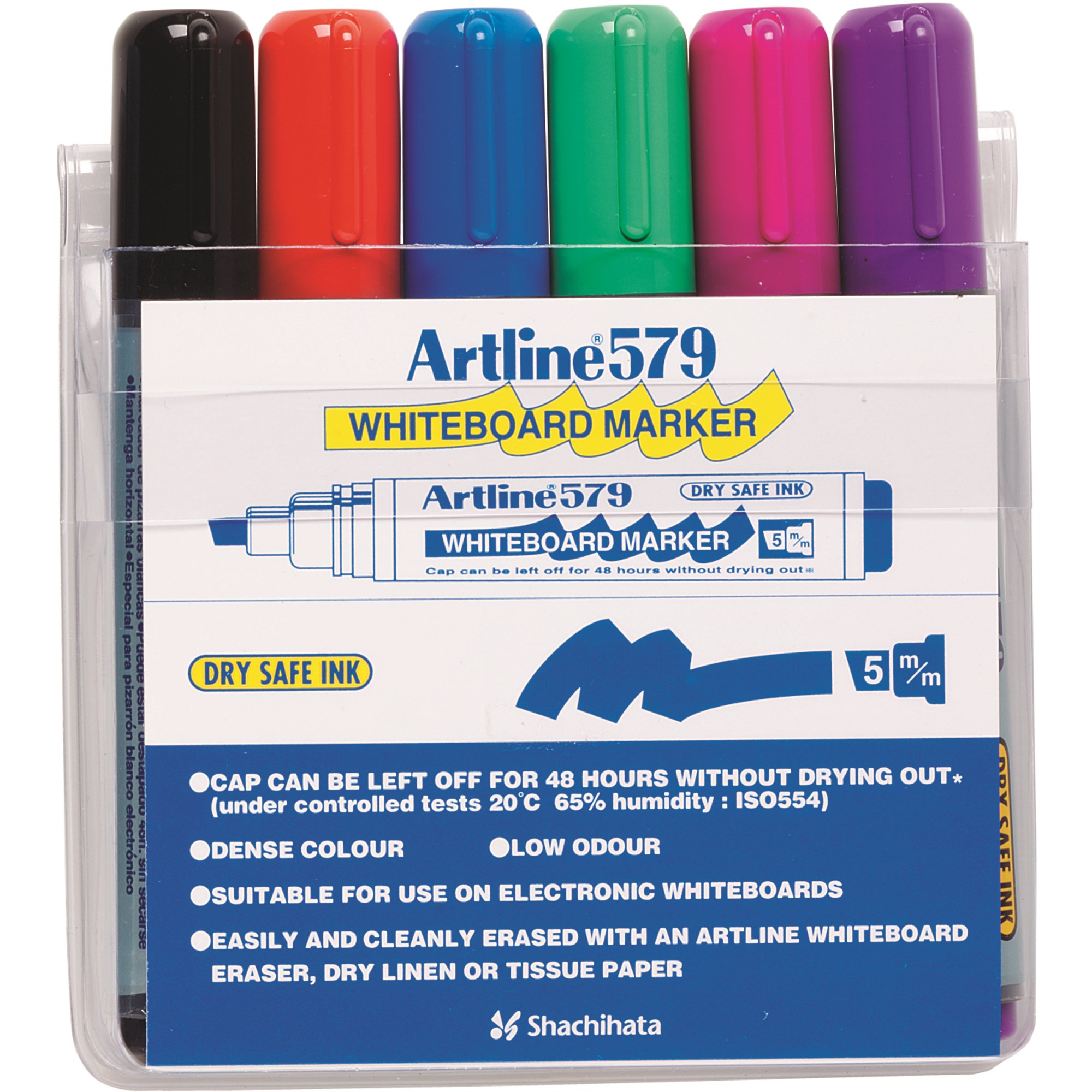 Artline 579 Whiteboard Markers Chisel 2-5mm Assorted Colours Pack  Of 6