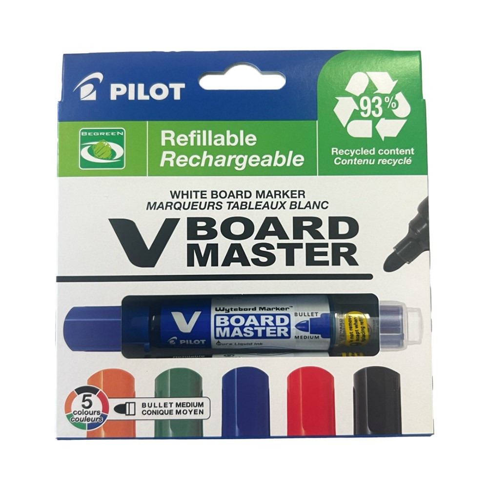 Pilot V Board Master Begreen Whiteboard Marker Bullet 2.3mm Assorted Wallet of 5