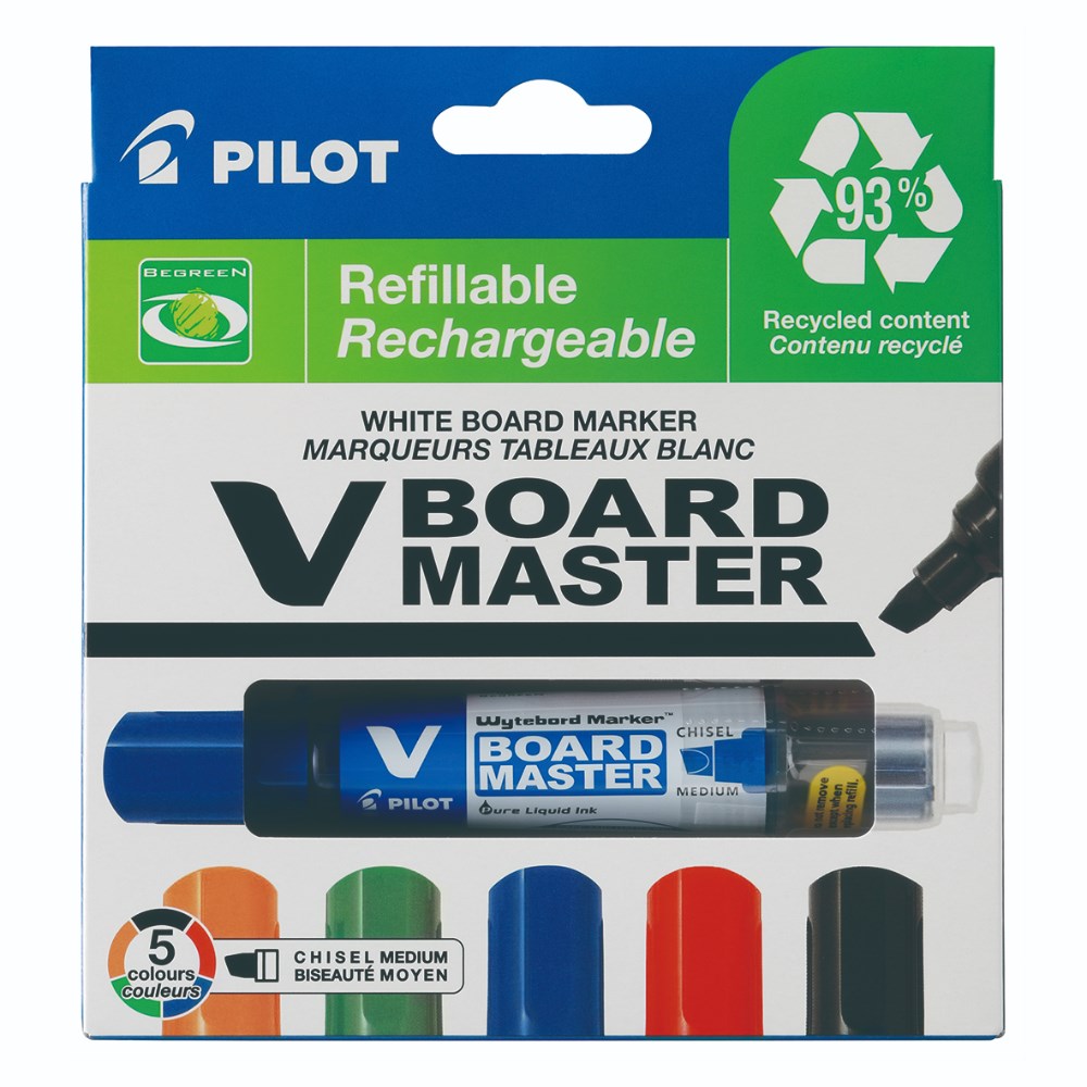 Pilot V Board Master Begreen Whiteboard Marker Chisel 2.3- 5.2mm Assorted Wallet of 5