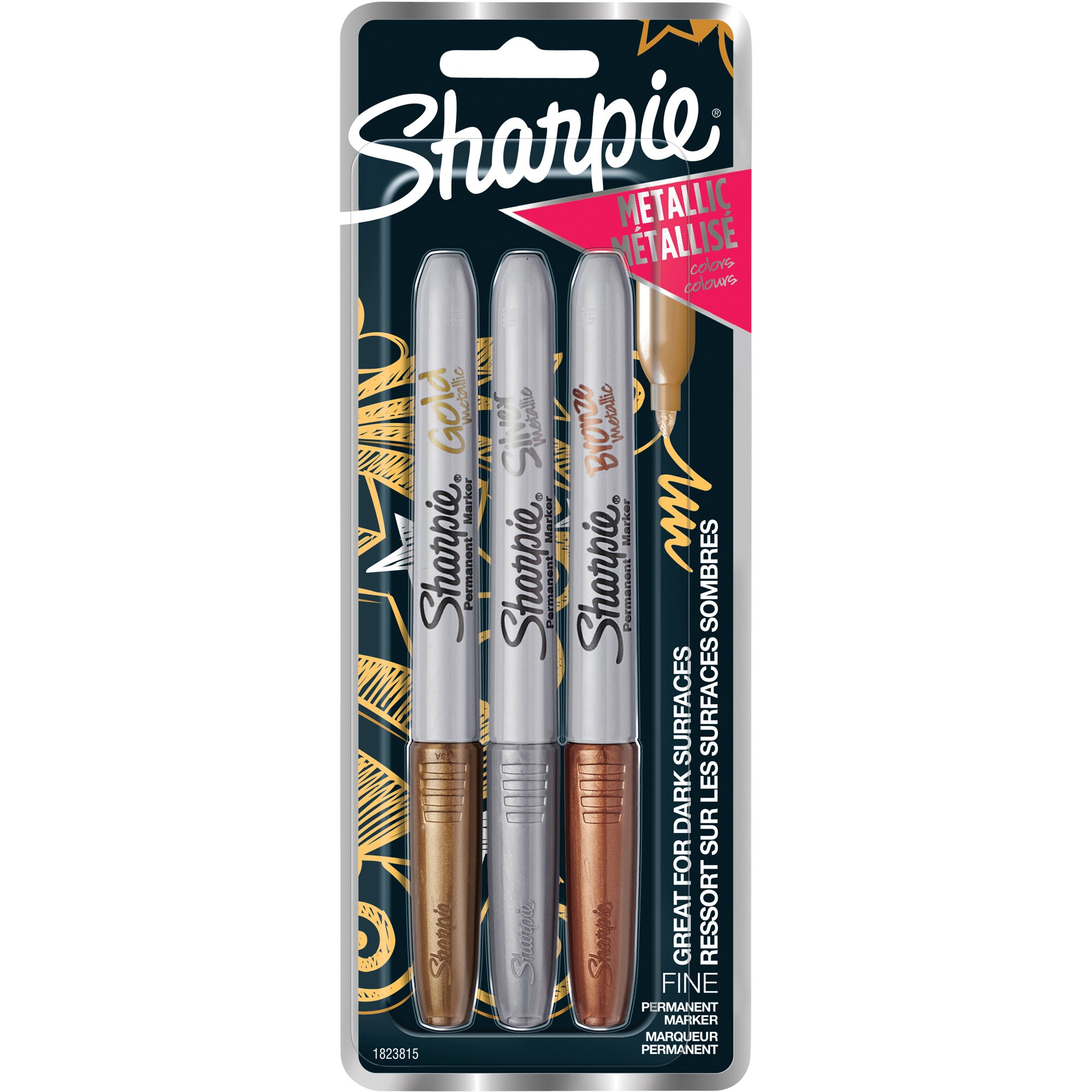 Sharpie Metallic Marker Fine Point 1mm Permanent Assorted Pack  of 3