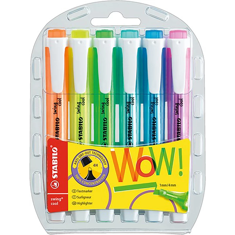 Stabilo 275/6 Swing Cool Highlighters Assorted Chisel 1-4mm Wallet Of 6