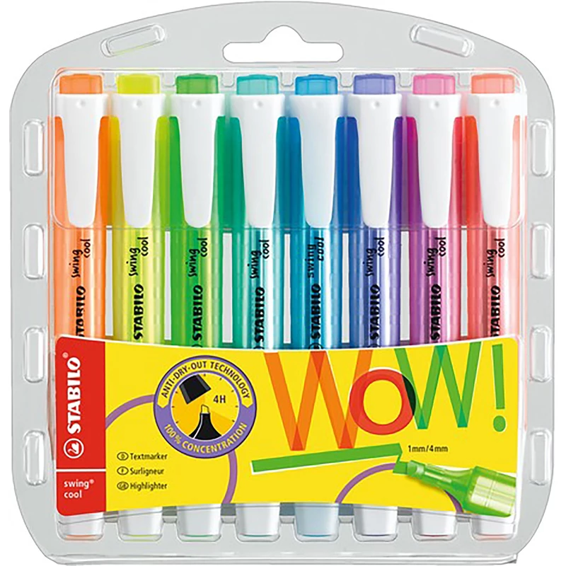 Stabilo 275/8 Swing Cool Highlighters Assorted Chisel 1-4mm Wallet Of 8