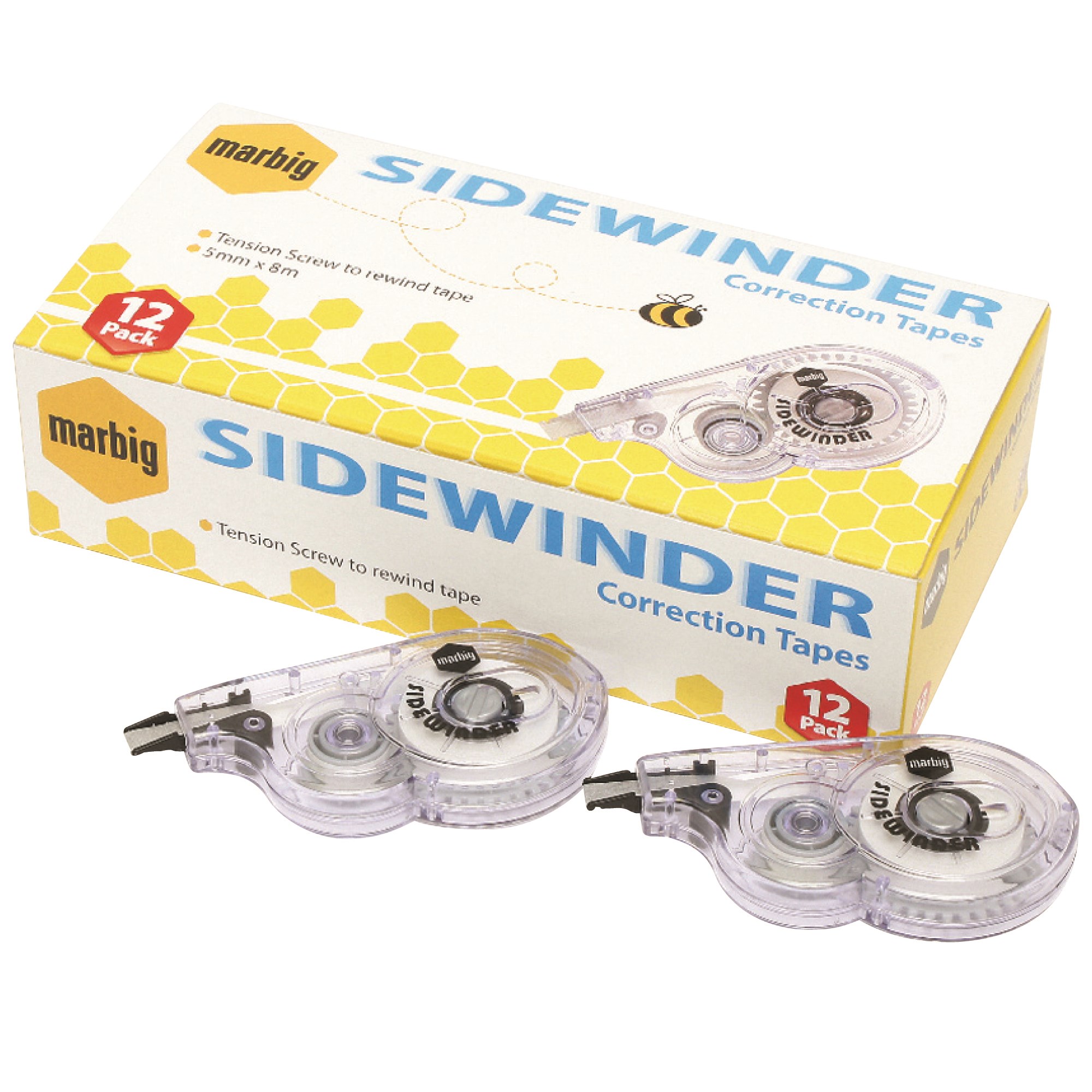 Marbig Sidewinder Correction Tape 5mm x 8m White Pack  Of 12